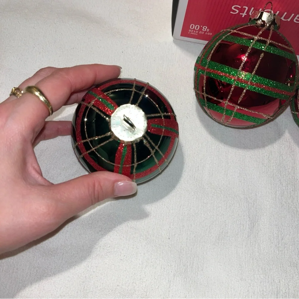 Vintage Festive Red and Green plaid Holiday Ornaments - Picture 6 of 10